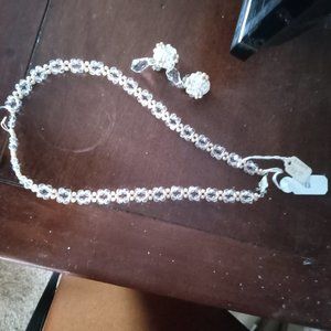 vintage czech republic crystal necklace with clip on earings